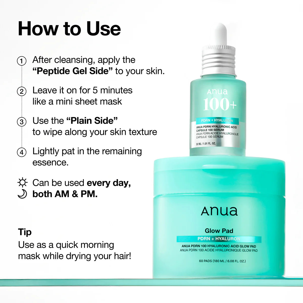 ANUA - PDRN 100 Hyaluronic Acid Glow Pad (60EA)180ML